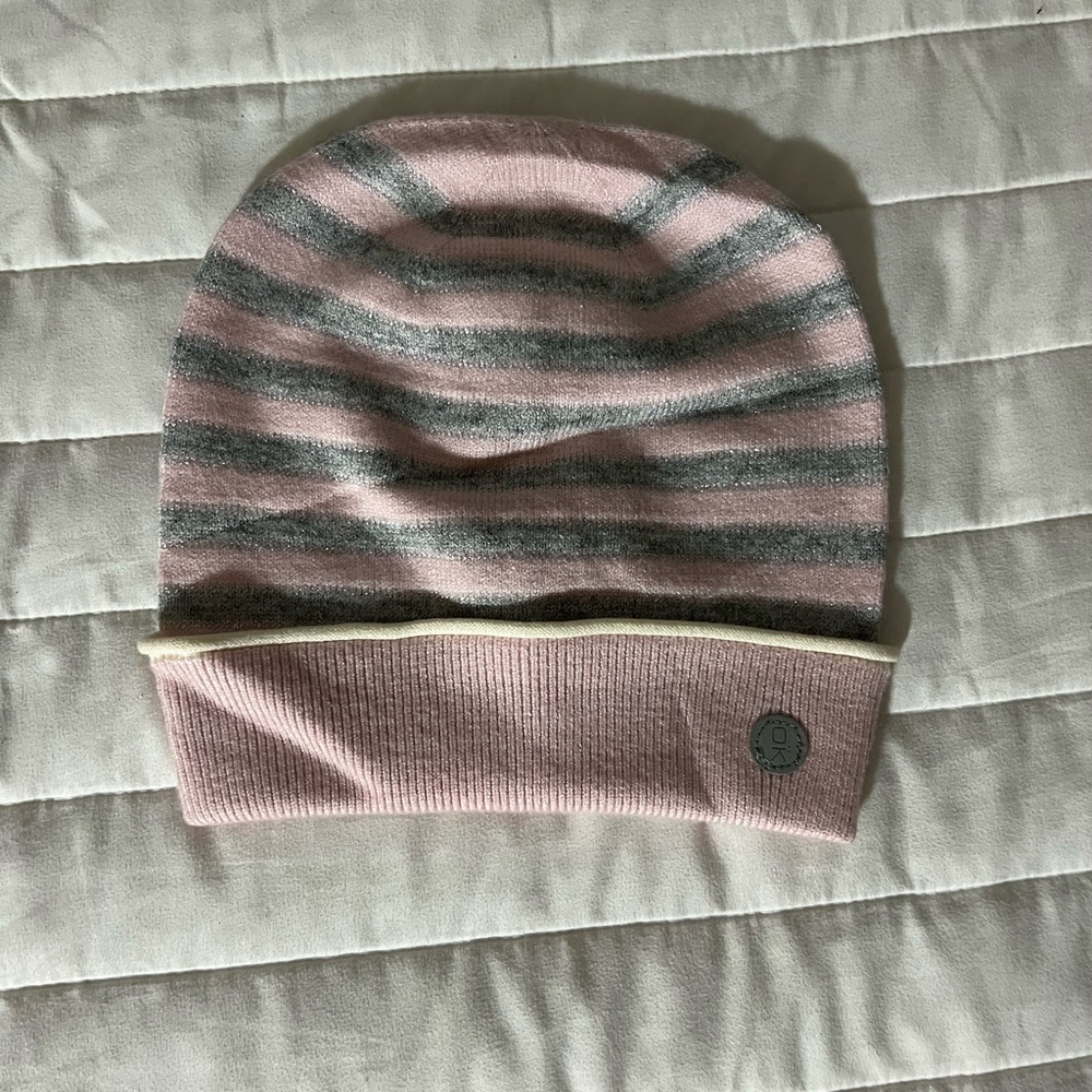 Pink and Gray Striped Kids Beanie